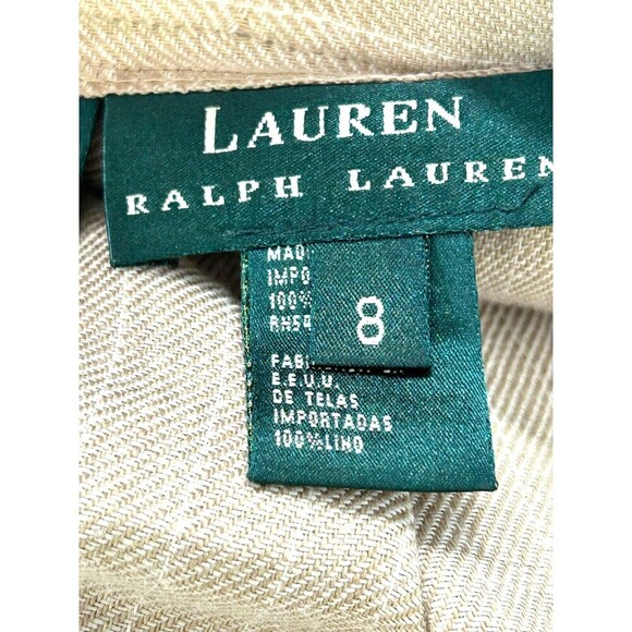 Lauren Ralph Lauren Womens Pleated Straight Leg Linen Pants Sz 8 Beige Stripe N4 - Picture 10 of 11